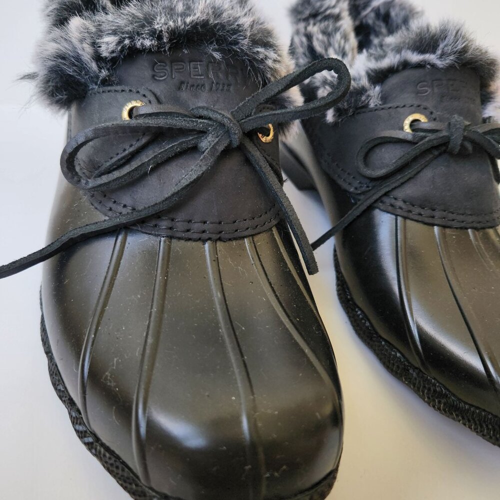 Sperry Top Sider Saltwater 1-Eye Black Duck Boots Faux Fur Cozy Cabincore 9M - Picture 10 of 12